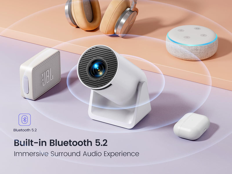 [Short Throw/Adjustable Stand]Mini projector with WiFi and Bluetooth, 2025 Upgrade Outdoor Portable Movie Projector 1080P, Auto Vertical Keystone, Home Projector for Phone/TV Stick, WiMiUS S27 (White) White