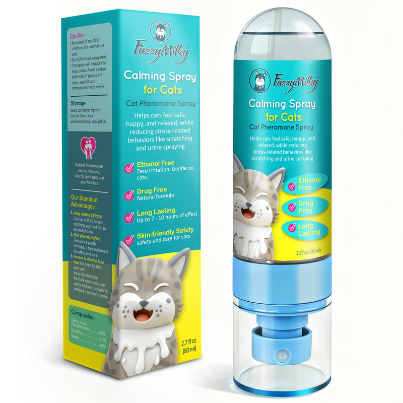 Cat Calming Spray 80ml - Ethanol Free, Pheromone for Cats Anxiety Relief, Travel, Vet Visits, Sleep - Deterrent for Scratching, Urine Marking - Over 500 Sprays and 10 Weeks Supply