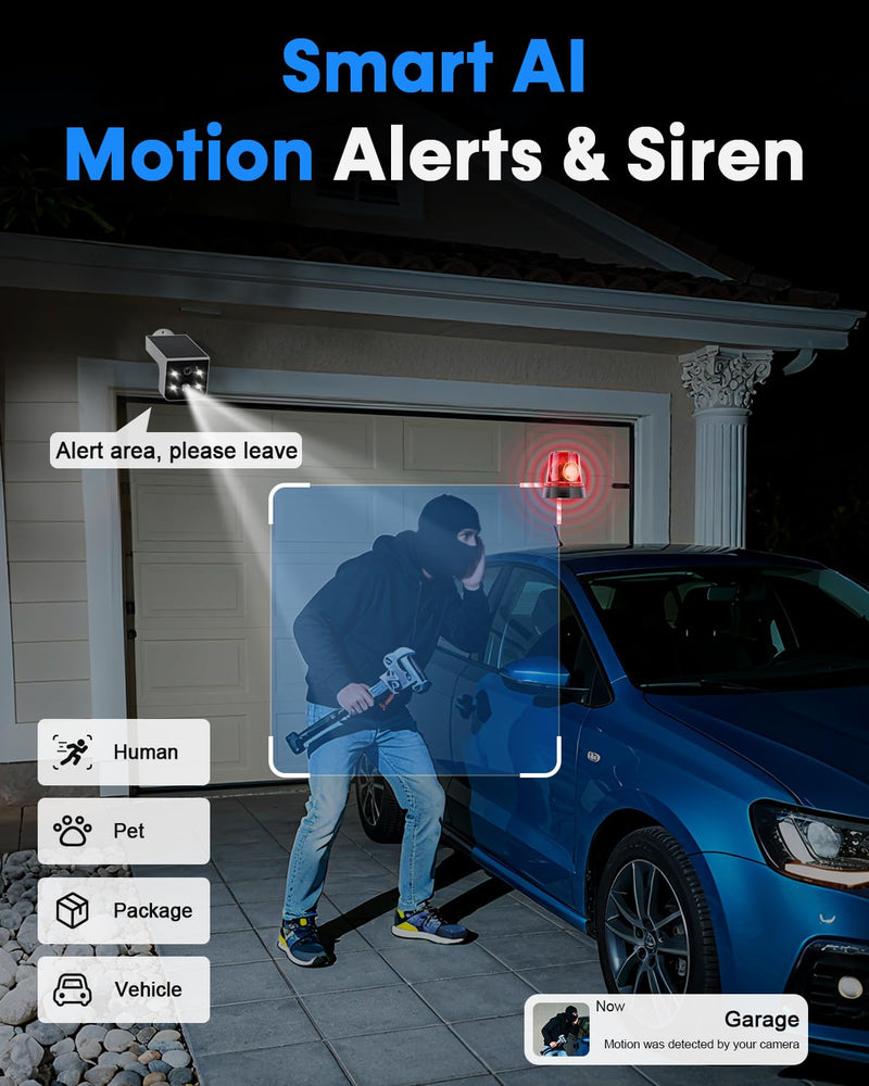 Solar Powered Outdoor Wireless Camera: 2K HD, Motion Detection, Color Night Vision, Waterproof IP67, Easy Setup for Home & Business Monitoring, No Monthly Fees White Single Pack