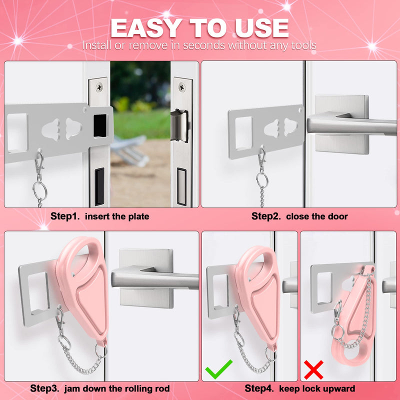 Hotel Safety Portable Door Lock, Universal Security Hotel Door Locks Add Door Protection by Jam Lock Doors from Inside for College Dorms Apartment Bedrooms Hotels Rooms Pink 1 Pack Pink, 1 Pack