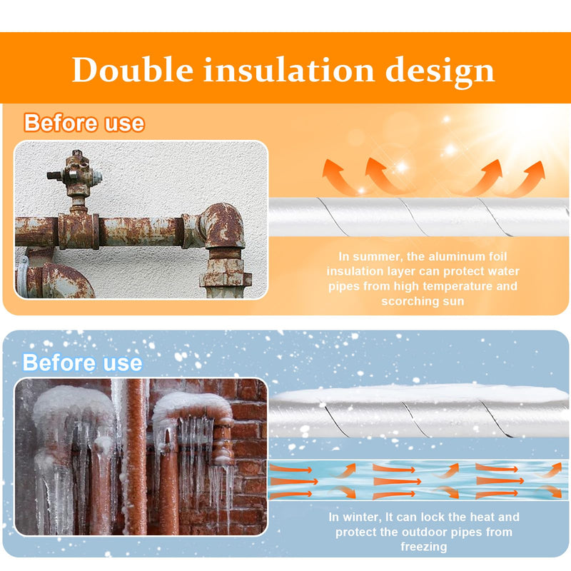 2 PCS 33ft Foam Insulation Tape Pipe Insulation Wrap, Waterproof Self Adhesive Winter Outdoor Freeze Protection Foil for Hot or Cold Pipes, 2 inch Wide 2 roll