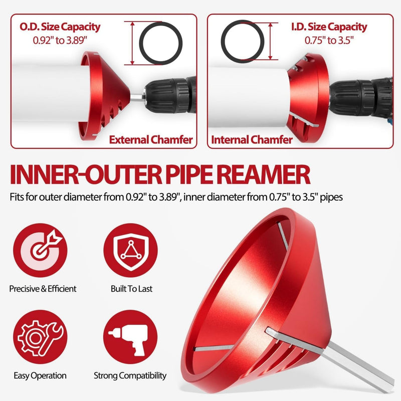 PVC Deburring Tool, 2 in 1 Inner-Outer PVC Chamfer Tool, Pipe Deburring Reamer Plumbing Tool with OD 0.92" to 3.89 ", ID 0.75" to 3.5" for PVC, CPVC, ABS, PP, PE Pipe