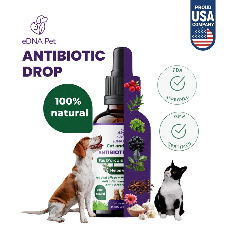 eDNA Pet Herbal Wellness Drops for Cats & Dogs – PAU D’Arco & Olive Leaf Natural Support – Daily Liquid Supplement for Overall Pet Health – 2 fl oz