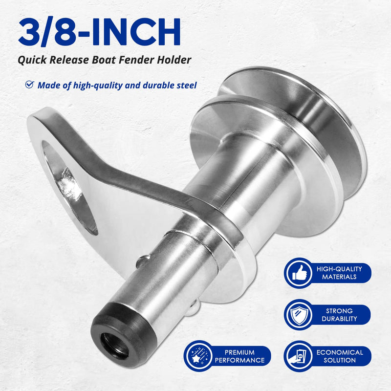 3/8" Quick Release Boat Fender Holder or Receiver - Marine Stainless Steel Boat Fender Holder Mount Cleat Hook or Receiver Set 3/8-inch Holder