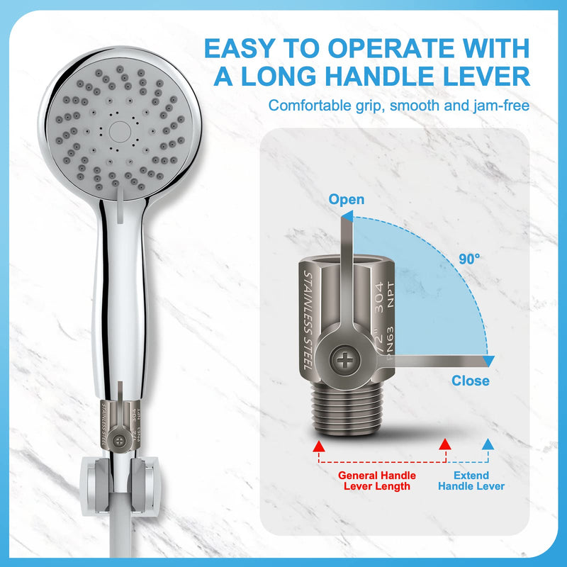 Shower Head Shut Off Value with Handle Lever, 304 Stainless Steel Water Flow Control Value 1/2" NPT Thread, Showerhead Shower Shut Off Adjustable Water Pressure Regulator, Water Saver