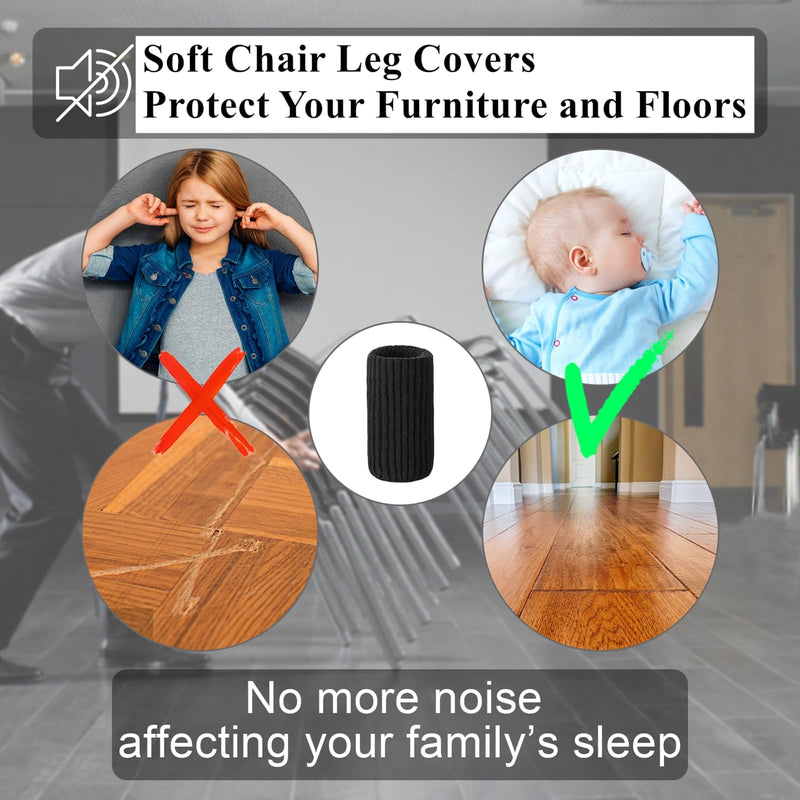 48 PCs Furniture Leg Socks - High Elastic Knitted Chair Leg Floor Protectors, Black Thickening Chair Leg Covers Set, Move Easily and Reduce Noise 48pcs