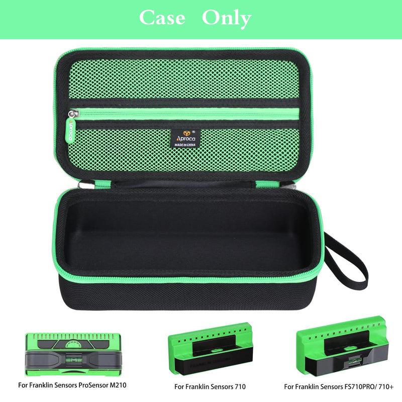 Aproca Case Compatible with Franklin Sensors ProSensor M210 710 710+ T13 Stud Finder, Storage Portable Bag for Accessories -Black+Green Zipper (Case Only) Green zipper