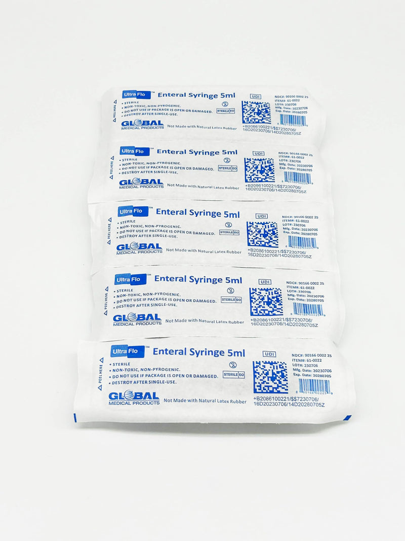 UltraFlo 5cc Enteral Feeding Syringes by Global Medical Products - ENFit & ISO 80369-3 Certified, BPA/DEHP/Latex-Free, Transparent Barrel (5CC, QTY 100) 100.0