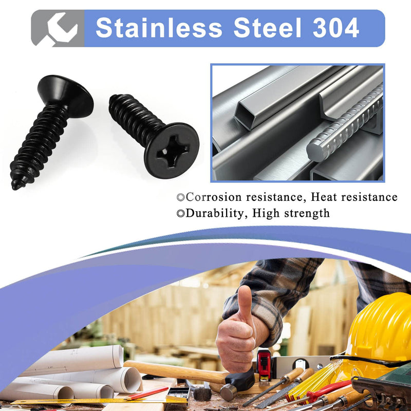 100PCS #6 x 1" Flat Head Sheet Metal Screws Phillips Drive Wood Screws, Black Oxide 304 Stainless Steel 18-8, Self Tapping 100 #6×1" (100 pcs)