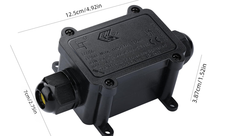IP68 Waterproof Junction Box,2-Way Waterproof Splice Box Outdoor with 2 Cable M20 Gland Wire Connector Electrical Junction Box for 4-12mm Diameter Cable, Black 2Way(Small) M20 1Pack