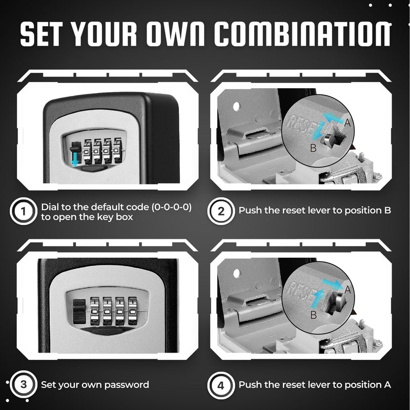 Flexzion Key Lock Box - Wall Mounted Lockbox for Keys Outdoor - 4 Digit Code Combination Lock Box for Key Safe Security - Weather Rust Resistant Key Lock Box for Outside, Door, House wall mount