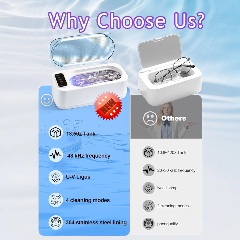 Ultrasonic Jewelry Cleaner Machine: 48KHz Ultra Sonic Cleaner for Jewelry,Rings,Eyeglass,Dentures,Watch Band with 4 Cleaning Modes,350ML 304 Stainless Steel Tank,Gift for Wife,Mom,Daughter