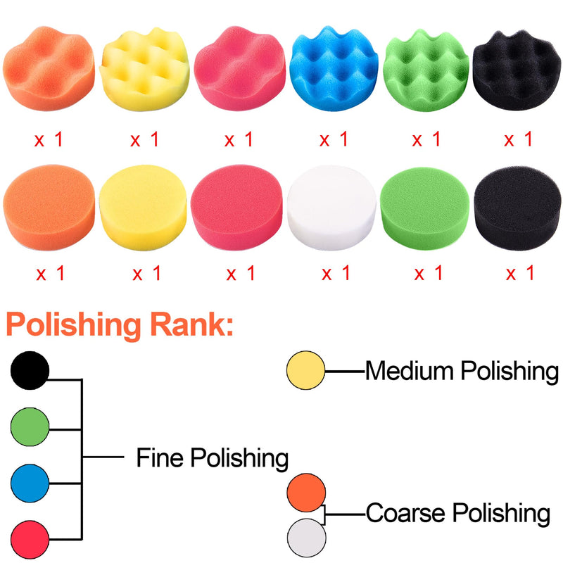 SIQUK 16 Pieces Buffing Pads 6 Inch Car Polishing Pad Kit Foam Polish Pads Wax Buffer Polisher Attachment for Drill