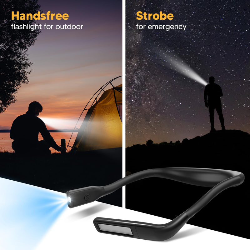 Neck Reading Light Book Lovers Gifts, Rechargeable 2000mAh 10-80Hrs Eye-friendly Wide Lamp Booklight, Birthday Christmas Stocking Stuffers for Men Women Readers, Camping Knitting Crochet Accessories Black