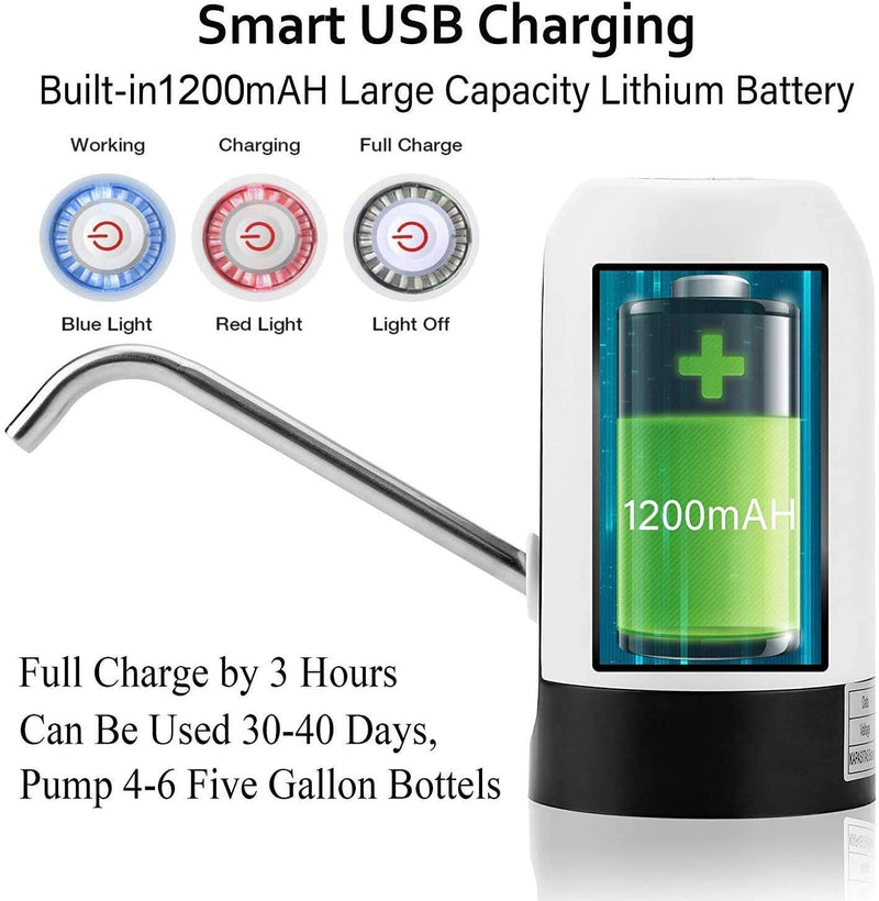 Water Bottle Pump 5 Gallon Water bottle dispenser USB Charging Automatic Drinking Water Pump Portable Electric Water Dispenser Water Bottle Switch Round-B