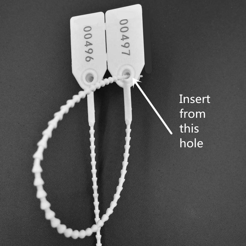 250mm Pull-Tite Plastic Security Seals Shipping Tags Disposable Signage Numbered(Package of 100) (White) 100pcs White
