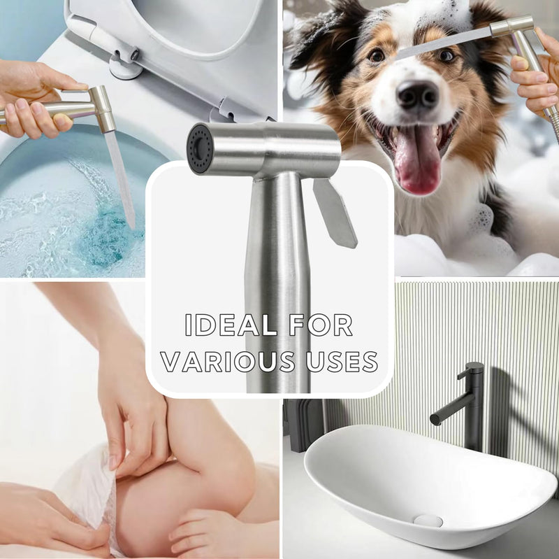 Handheld Toilet Bidet Sprayer for Toilet-Adjustable Water Pressure Control with Bidet Hose for Feminine Wash, Stainless Steel Brushed Nickel Cloth Diaper for Baby Wash (Stainless Steel, 1)
