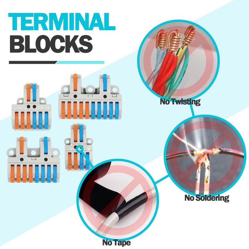 4PCS DIN Rail Terminal Blocks with 8PCS Removable Rail Clip Quick Wiring Cable Connectors Push-in Wire Connector for Circuit Inline 28-12AWG (2 in 10 Out) 2 IN 10 OUT