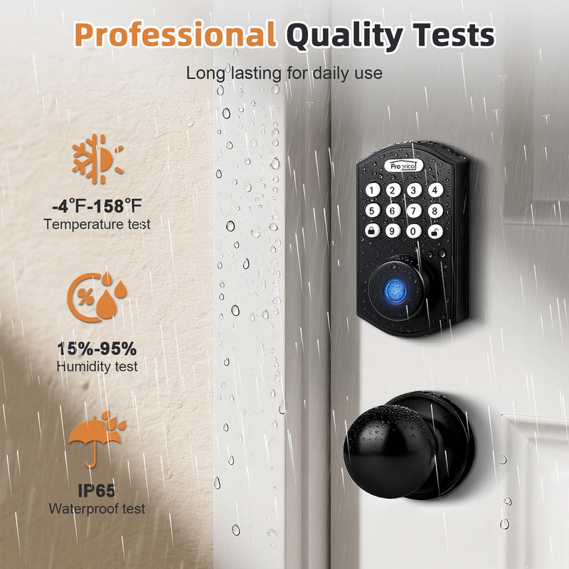Probrico Smart Fingerprint Deadbolt with Door Knob for Front Door, Keyless Entry Door Lock Deadbolt, Door Knob with Smart Deadbolt Lock, Flat Black