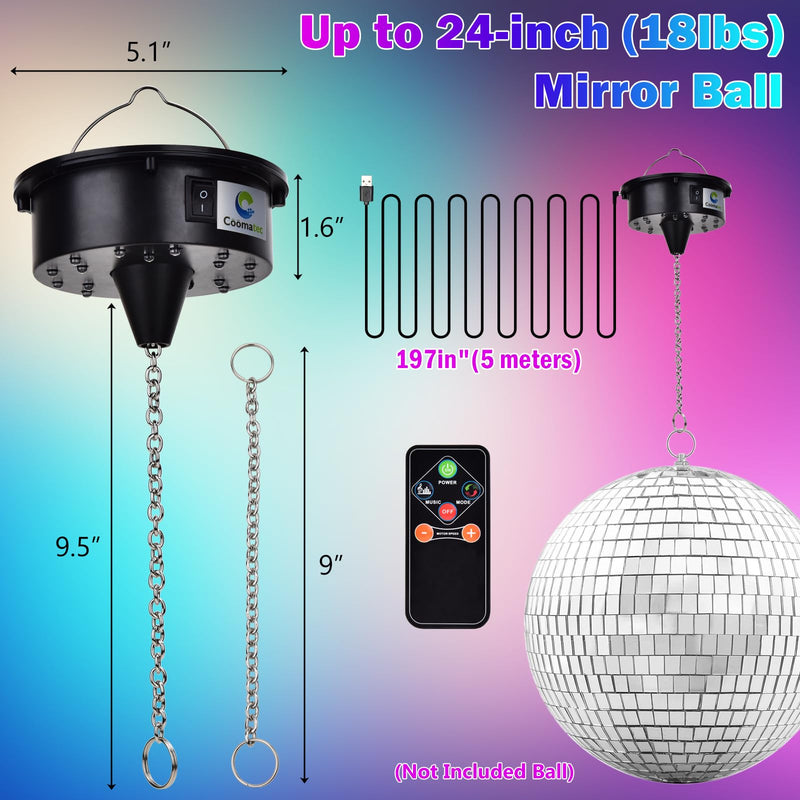 Rotating Disco Ball Motor Light with Remote, 3-15RPM Adjustable Speed Disco Ball Spinner Light 18LEDs Heavy Duty for 12 16 20 24'' Large Mirror Ball Motor(NoIncludedBall),Wedding Christmas Party Decor