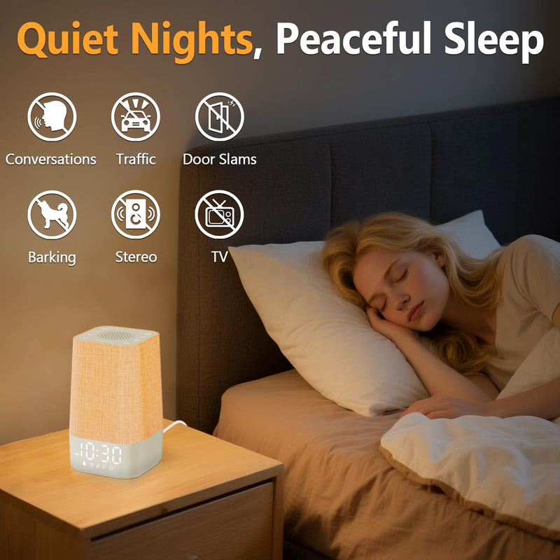 White Noise Sound Machine: Sunrise Alarm Clock for Gentle Wake Up - 30 Soothing Sounds, Adjustable Volume & Night Light, Timer - Easy to Sleep, Relax, Focus White 3.74*3.74*7.08 Inch