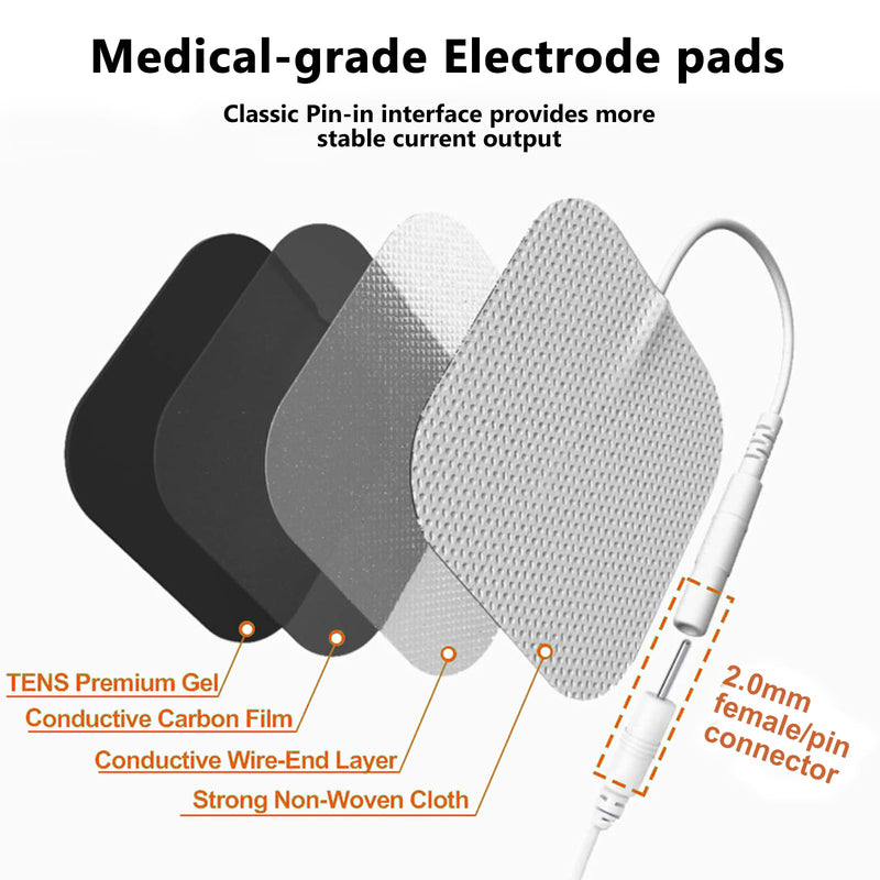 24PCS TENS Unit Replacement Pads 2X2, Latex Free Electrodes Compatible with TENS Machine Use 2mm Pin Connector Lead Wires Such as AUVON TENS, TENS 7000, Etekcity, Nicwell Care Tens White
