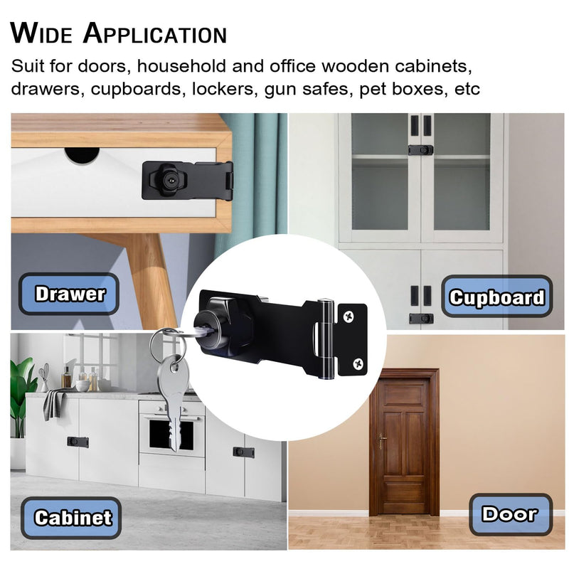 2 Packs Keyed Hasp Locks,V·RESOURCING Twist Knob Keyed Locking Hasp for Small Doors, Drawer, Cabinets and More, Hasp Lock Catch Latch Safety Lock Door Lock with Keys (3 Inch,Black) 3 inch & Keyed Lock