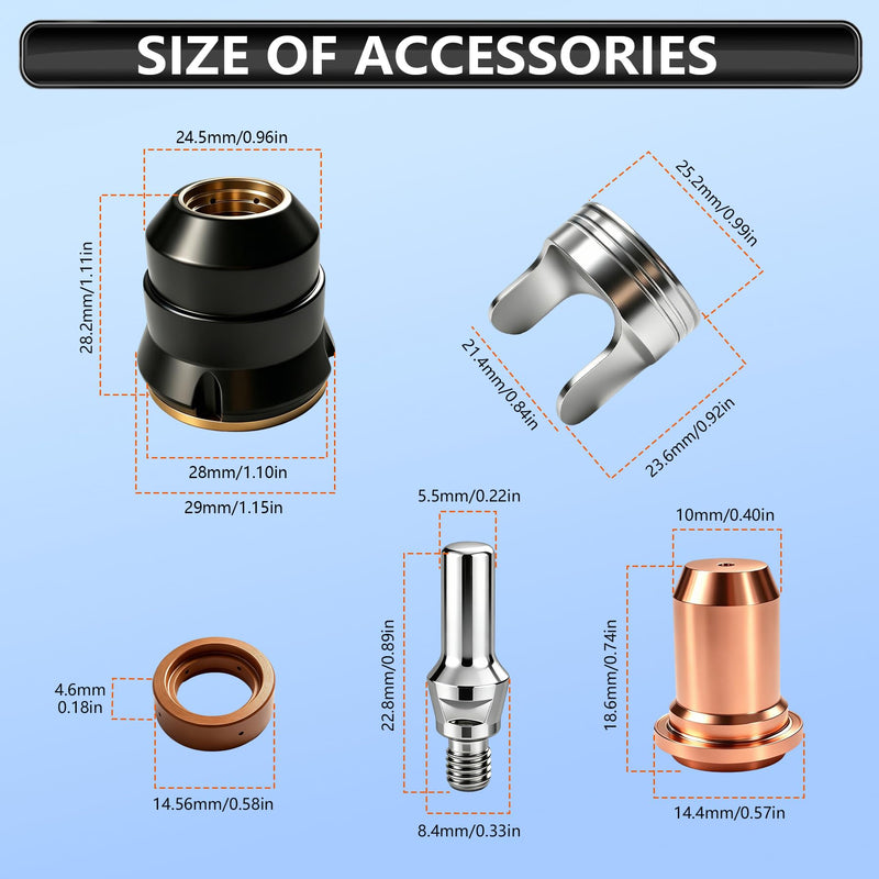 23PCS IPT60 Plasma Cutter Torch Consumables Kit,.045''Plasma Cutter Accessories for CUT55 NON-HF, CUT55 MP, CUT60 Non-HF, with Nozzle, Electrode, Shield Caps, Stand Off, Swirl Ring, Fit 50-60A Current .045"