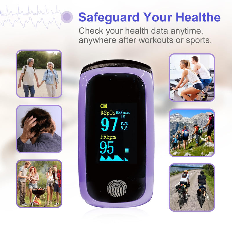 Rechargeable Finger Pulse Oximeter with Respiration Rate, Accurate Blood Oxygen Saturation SpO₂ PR PI Monitor, Portable Fingertip O2 Meter with TFT Display, USB-C Rechargeable Oxygen Monitor