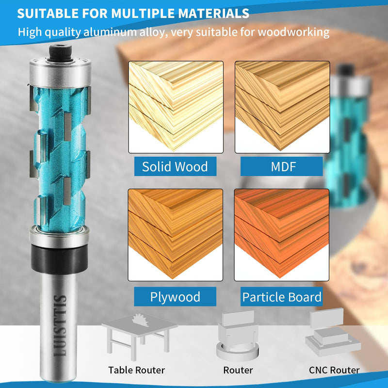 Flush Trim Router Bit, Router Bits 12mm Shank Double Bearing Spiral Trimmer Template Router Bit for Woodworking Trimming(4-1/8")