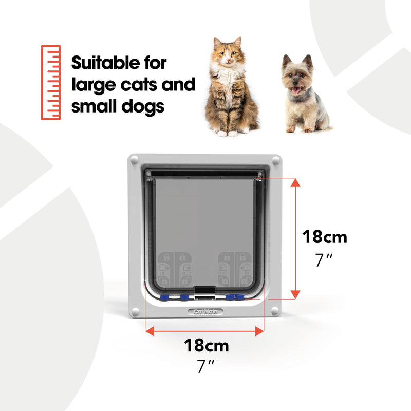 Cat Mate 4-Way-Locking Large Cat Flap (221) - Secure Lockable Door for Large Cats and Small Dogs, Easy to Install and Use, for UPVC/Metal, Wall and Wood, White White Cat Flap