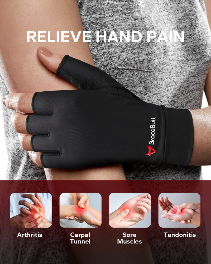 BraceBull Arthritis Gloves (1 Pair), Copper Infused Fingerless Compression Gloves, RSI and Relieve Hand Pain for Women & Men Medium