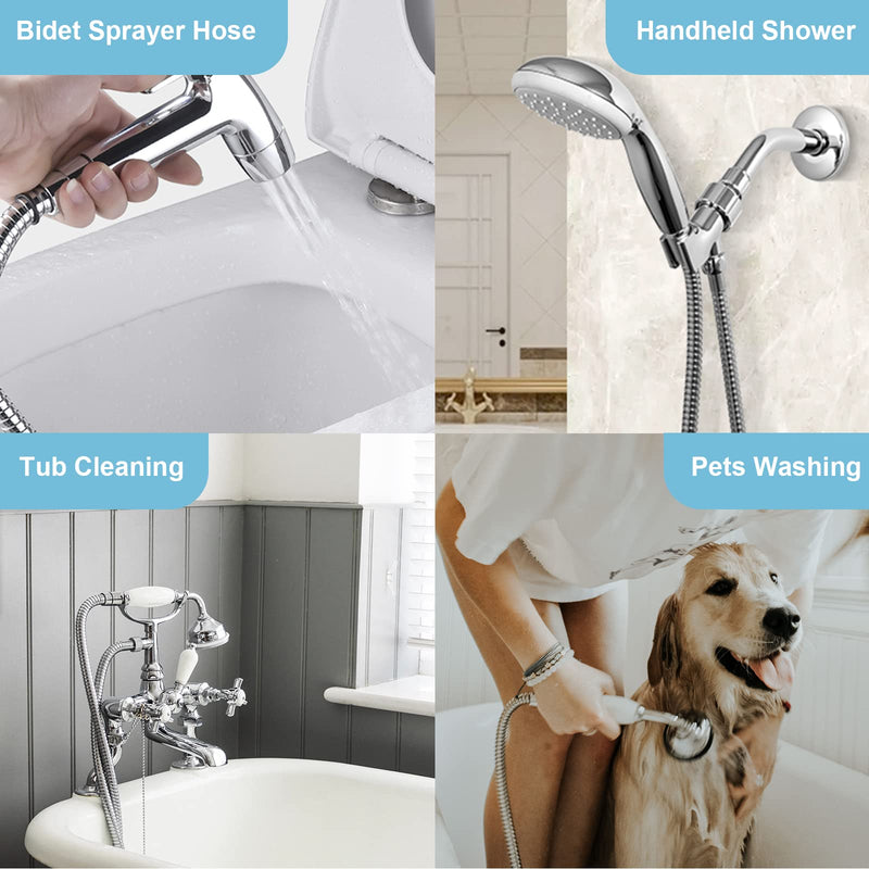 OFFO Shower Hose, 48 Inch Bidet Hose High Pressure Explosion Proof Toilet Hose for Bidet Sprayer Stainless Steel Electroplating Handheld Shower Hose Flex Hoses with Woven Inner Tube, Chrome 48 in