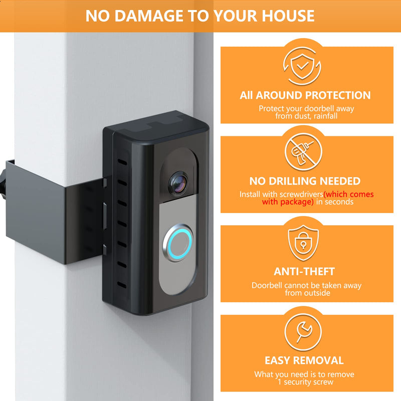 QIBOX Anti-Theft Video Doorbell Mount Compatible with Ring/Blink Wireless Video Doorbell 4/3/3 Plus/2/1/(2020 Release), Adjustable No-Drill Mounting Bracket Wedge Adapter Holder Accessories Black