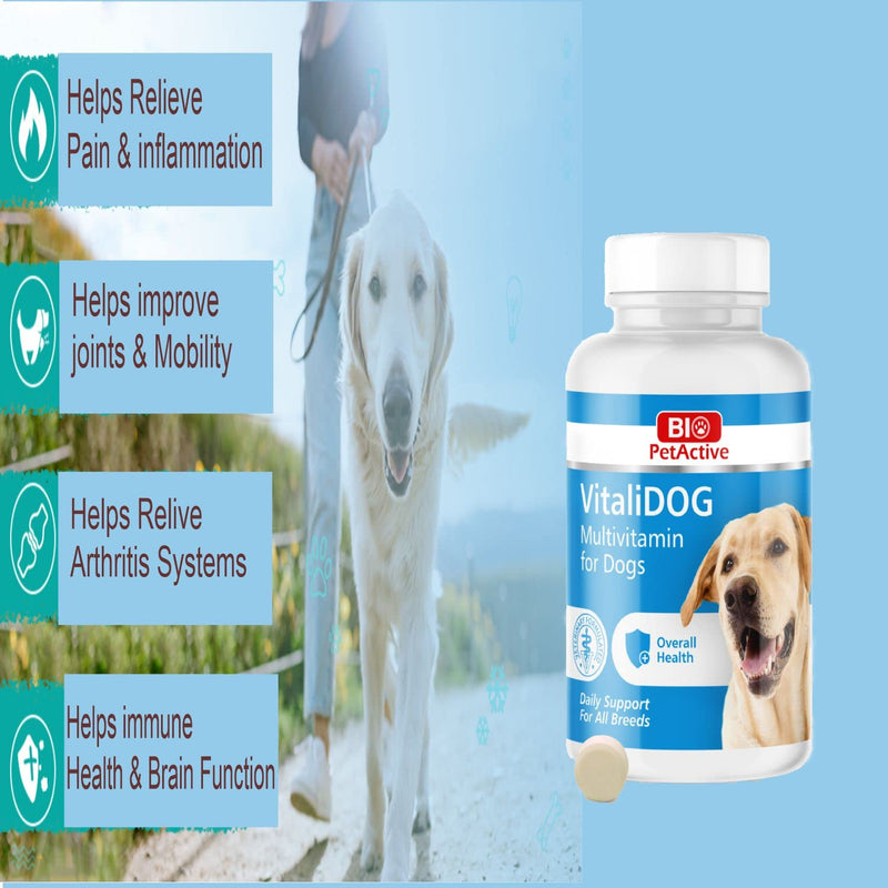 VitaliDOG Multivitamin for Dogs, Skin and Coat Supplement, Dog Prenatal Health Supplies, Vitamin A + E + B9 + B5 + H + Biotin + Amino Acids + Folic Acid for Dogs, 150 Chewable Tablets - PawsPlanet Australia