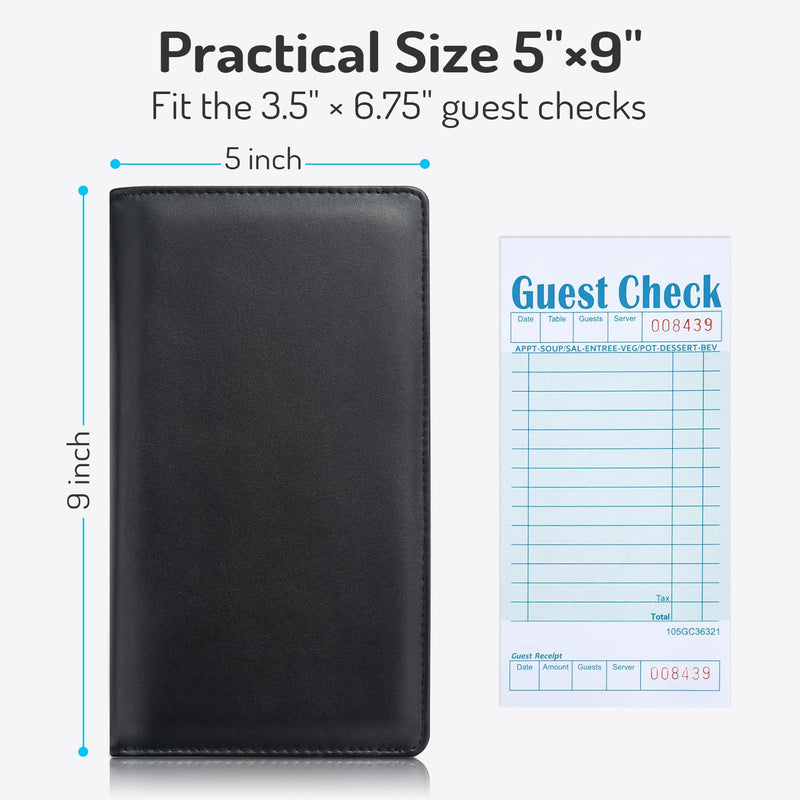 Server Book High Volume, Expandable Server Book,5"×9", Waitress Waiter Book, Sturdy Leather Waitress Book with 2 Zipper Pockets and Magnetic Pocket, Server Books Fit Server Apron (Pink) Pink Extended Version
