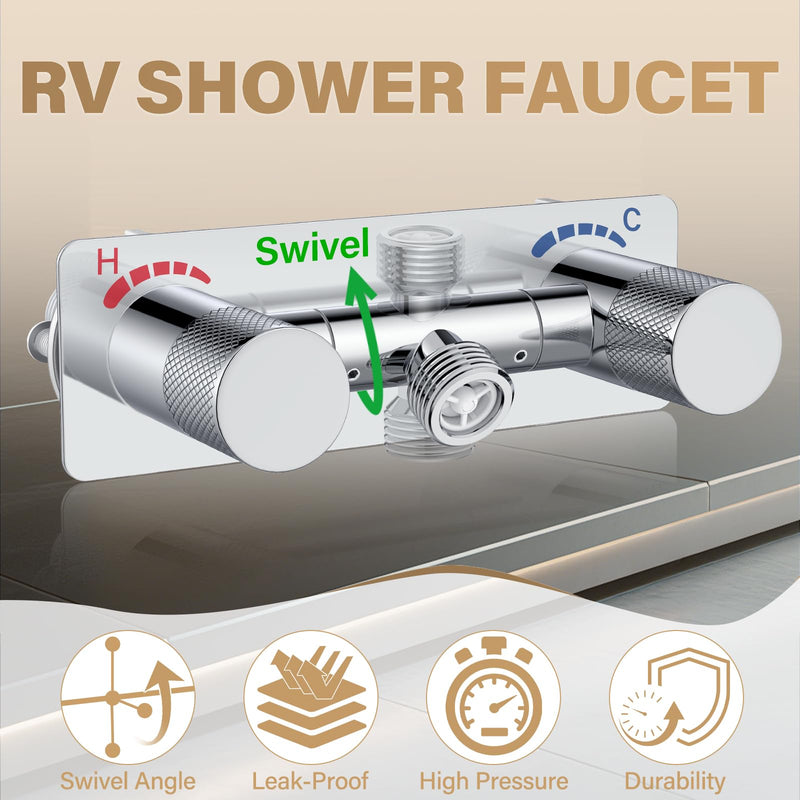 4" All Metal RV Shower Faucet Replacement, Leak-Proof Design with Easy Control Knob, Camper Shower Faucet Heavy-Duty RV Shower Diverter Valve for Indoor and Outdoor Use - Polished Chrome
