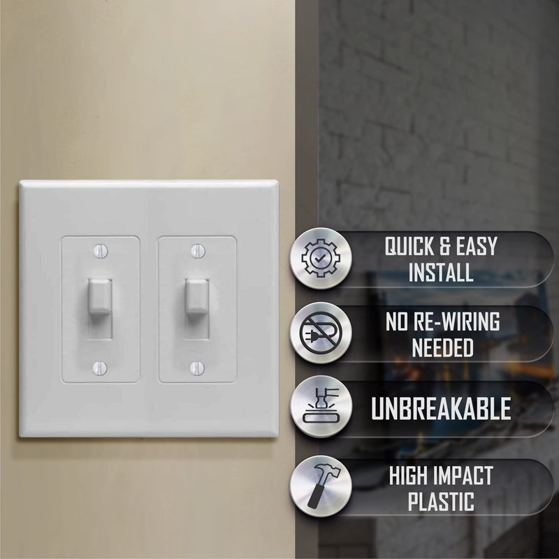 TayMac 2672W 2-Gang MASQUE Decorator Cover, Toggle, White 2 Gang Toggle Switch