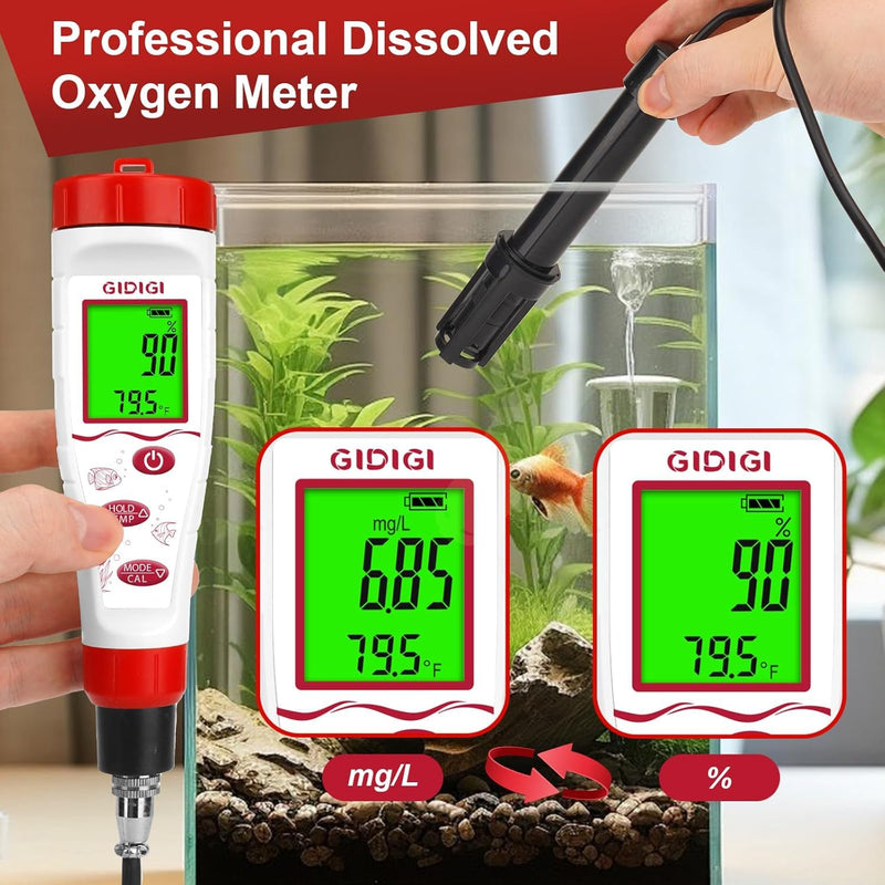 Dissolved Oxygen Meter, Digital DO Tester with ATC and Salt Compensation, Pond Dissolved Oxygen Tester with 9.84ft DO Probe Cable, Dissolved Oxygen Test Kit for Aquarium, Ponds, Fish Tank