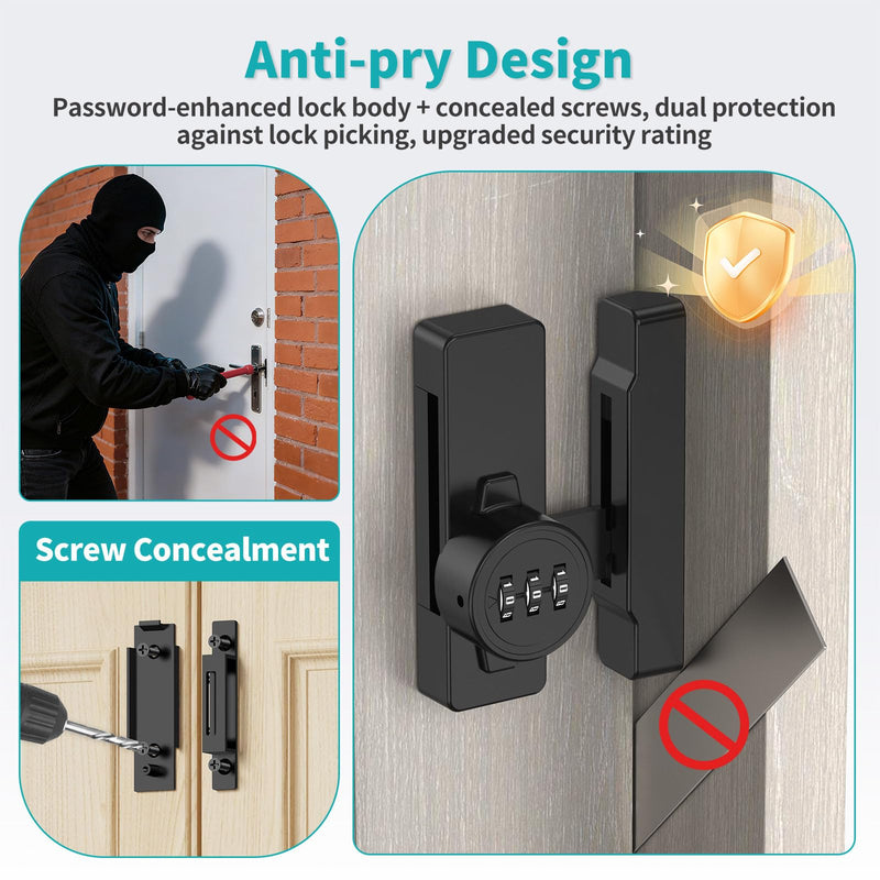 Cabinet Locks with Combination, 90/180 Degree Sliding Barn Door Lock, Keyless Password Door Lock for Bedroom, Shed, Closet, File Cabinet - Heavy Duty Zinc Alloy Security Latches (2, Black) 2