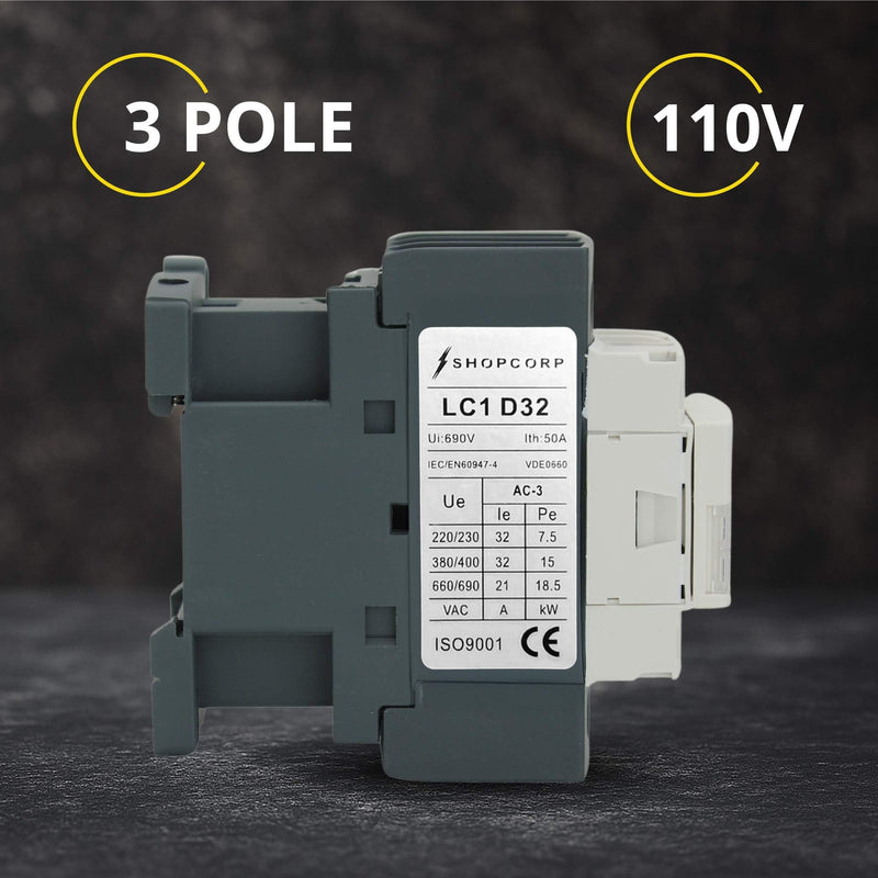 3 Pole contactor 120v Coil 30 Amp Normally Open IEC 660V Switch, Auxiliary 1NO/1NC –110-120VAC Coil, Lighting AC Contactor with Mounting Base for DIN Rail - 1 Pack