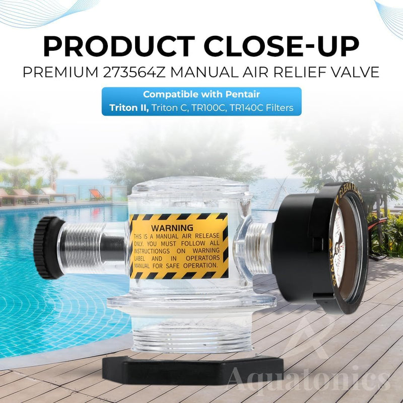 Replacement 273564Z Manual Pressure Relief Valve with Gauge Compatible with Pentair Triton II, Triton C, TR100C, TR140C, Clean Plus, Warrior, EasyClean, SM, SMBW 4000 Pool Spa Filter Air Release