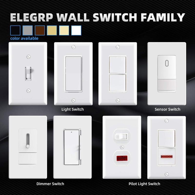 ELEGRP 3 Way Toggle Light Switch, 15 Amp, 120 V, Toggle Framed AC Quiet Switch, in Wall On/Off Switch Replacement, Self-Grounding, Residential and Commercial Grade, UL Listed (10 Pack, Glossy White) Without Wall Plate 10