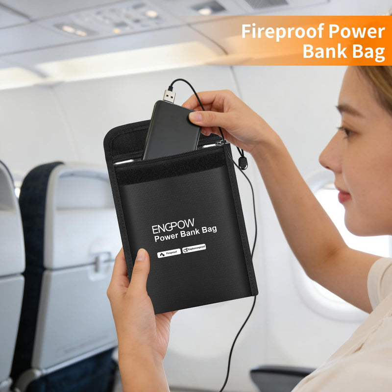 ENGPOW Fireproof Organizer Travel Bag, Heat Insulated＆Explosion-Proof Electronic Carry Case, Portable Home Travel Safe Storage for Power Bank,Phone,Cables,USB Drive and Charging Protection, 9''x7'' 9'' x 7''