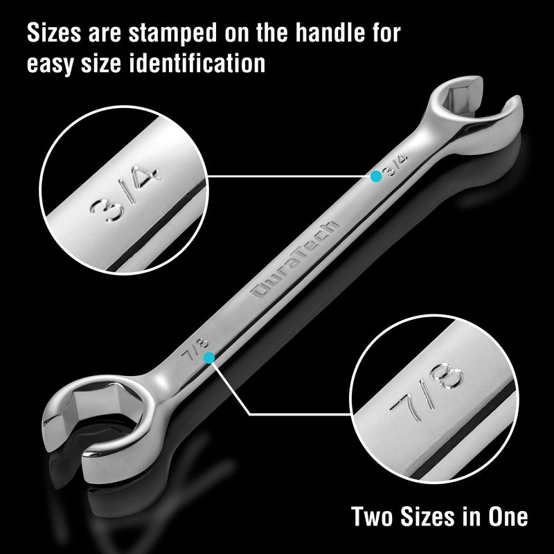 DURATECH Flare Nut Wrench Set, Standard & Metric, 10-Piece, 1/4" to 7/8'' & 9-21mm, CR-V Steel, Organizer Pouch Included 10pc, SAE&Metric
