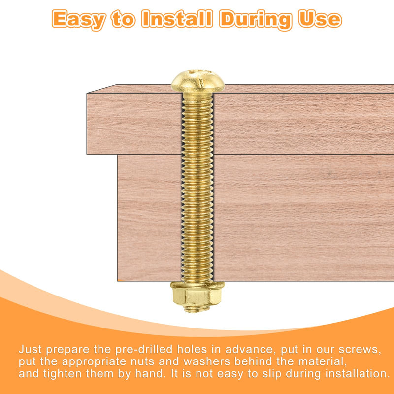 uxcell 60Pcs Brass Machine Screws, M6x35mm Phillips Pan Head Fastener Machinery Bolts, Pan Head Fastener Bolts for Furniture, Office Equipment, Electronics, Brass 60