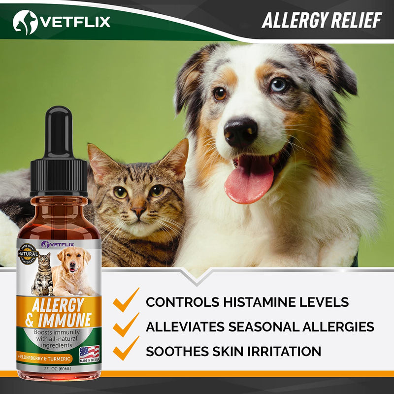 Velflix Allergy Immune Anti Itch & Hot Spots - Made in USA Natural Pet Supplement for Cat & Dog Allergy Relief with Turmeric & Milk Thistle -Seasonal Allergies Digestive Treatment for Dogs & Cats Pet Supplement for Immune - PawsPlanet Australia