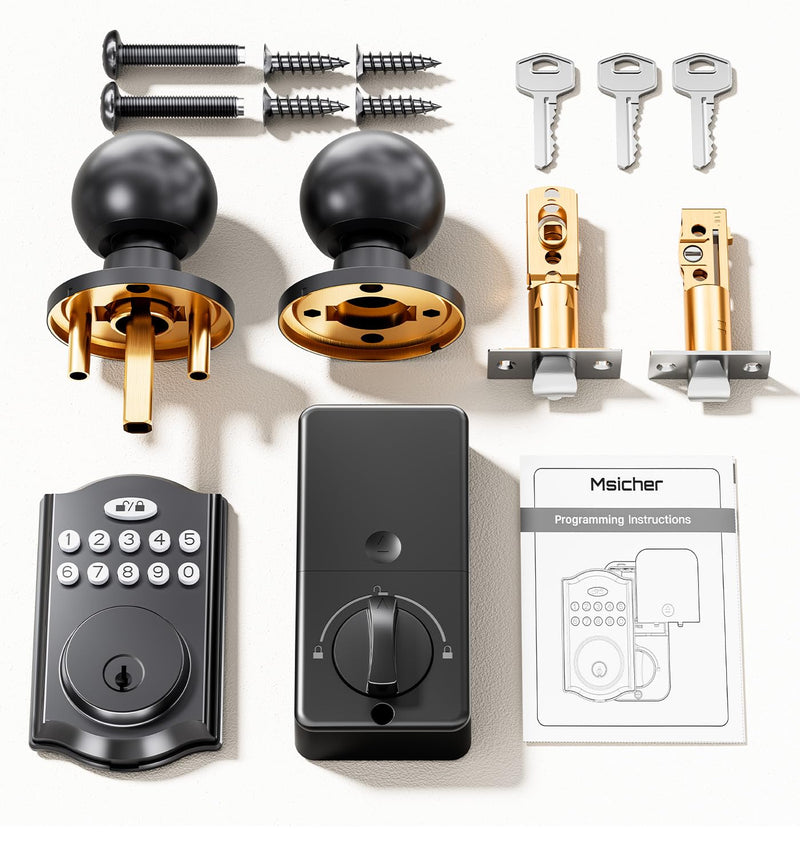 Keyless Entry Door Lock with 2 Knobs, Electronic Backlit Keypad Deadbolt with Handle Set, Auto Lock, One-time Codes, Smart Deadbolt for Front Door, Easy Installation (Matte Black) Matte Black