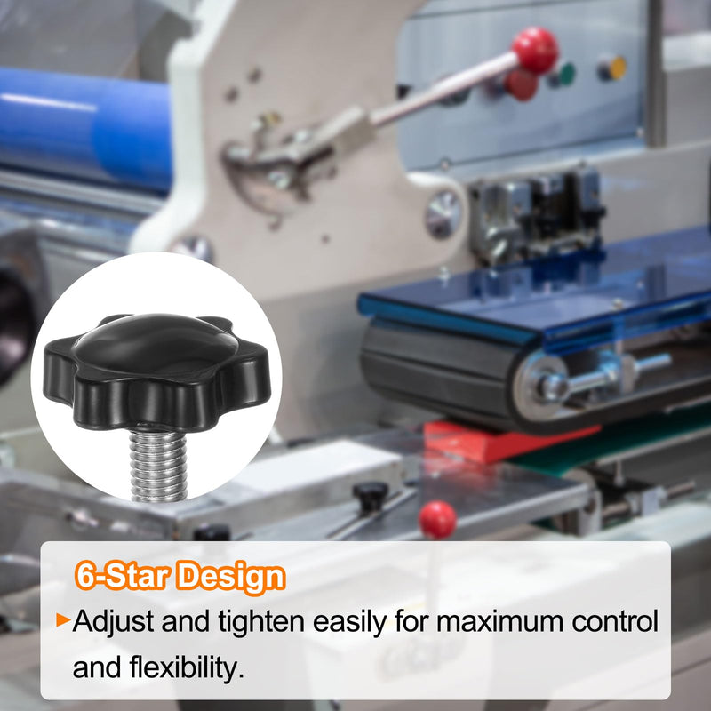 HARFINGTON 10pcs Star Knobs M8 x 16mm 304 Stainless Steel Threaded Stud 32mm Plastic 6-Star Head Hand Tightening Thumb Screw Clamping Jig Knob Handle, Black M8 x 16mm x 32mm