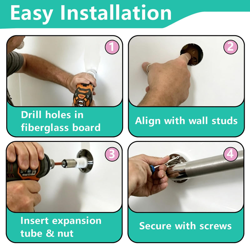 Grab Bar Mounting Kit for Fiberglass Showers(1 Set) | Grab Bar Mounting Kit with Adjustable Spacers (Fits 15/16" to 2-1/8"), for Installing Handrails to Walls White 1SET